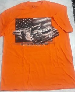 Orange american flag racing cars graphic tshirt L